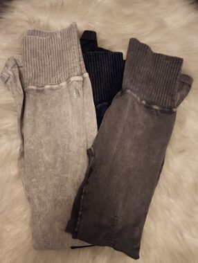 FP Movement by Free People Rib-Waist Leggings in Light Gray, Navy & Gray